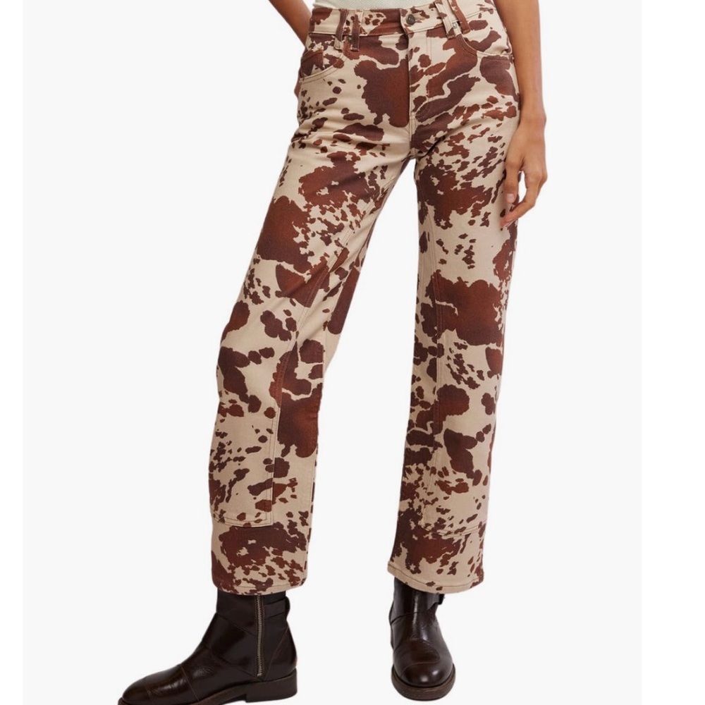 NWOT Free People Risk Taker Animal Print Straight Leg Jeans